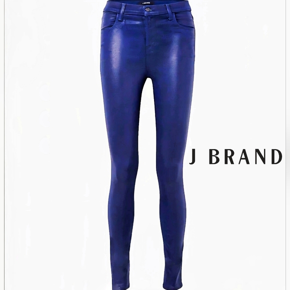 J Brand Maria Luxe Coated Leather Look High Rise Skinny Jeans in Blueberry 25 - Picture 1 of 4